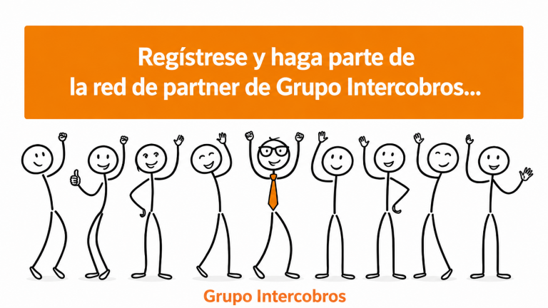 Ilustración corporativa de Grupo Intercobros para invitar a profesionales y empresas a registrarse y formar parte de su red de partners.