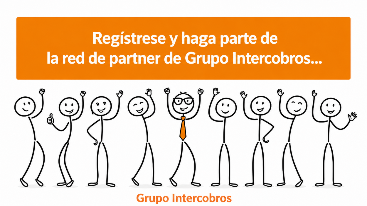 Ilustración corporativa de Grupo Intercobros para invitar a profesionales y empresas a registrarse y formar parte de su red de partners.