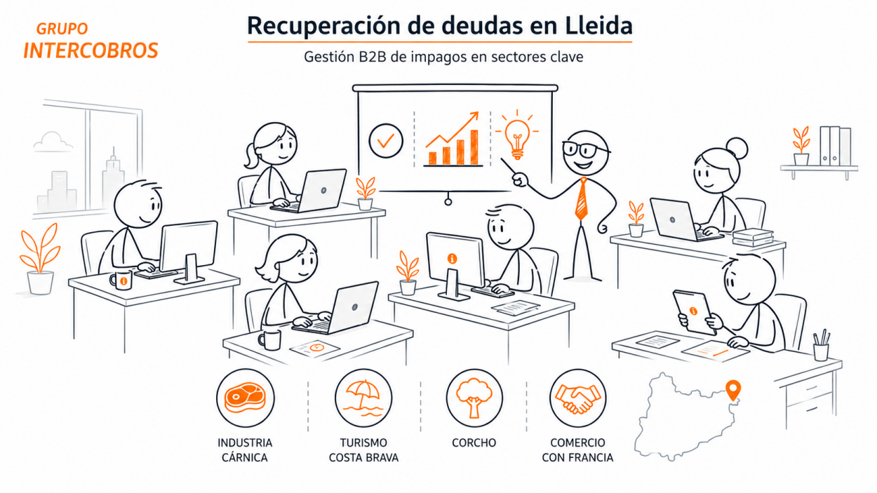 Recuperación de deudas en Lleida: equipo de Grupo Intercobros especializado en fruta dulce, porcino, agroindustria y exportación