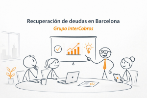 Recuperación de deudas en Barcelona: equipo de Grupo Intercobros en reunión de gestión de cobros B2B