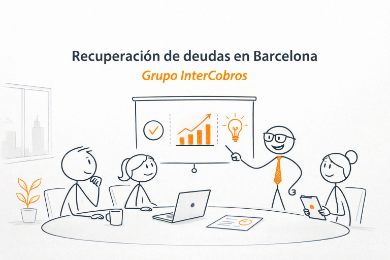Recuperación de deudas en Barcelona: equipo de Grupo Intercobros en reunión de gestión de cobros B2B